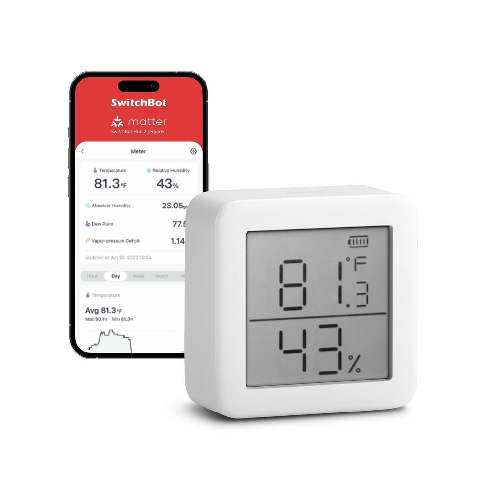 SwitchBot Room Thermometer Hygrometer Indoor, Bluetooth Digital Temperature M...