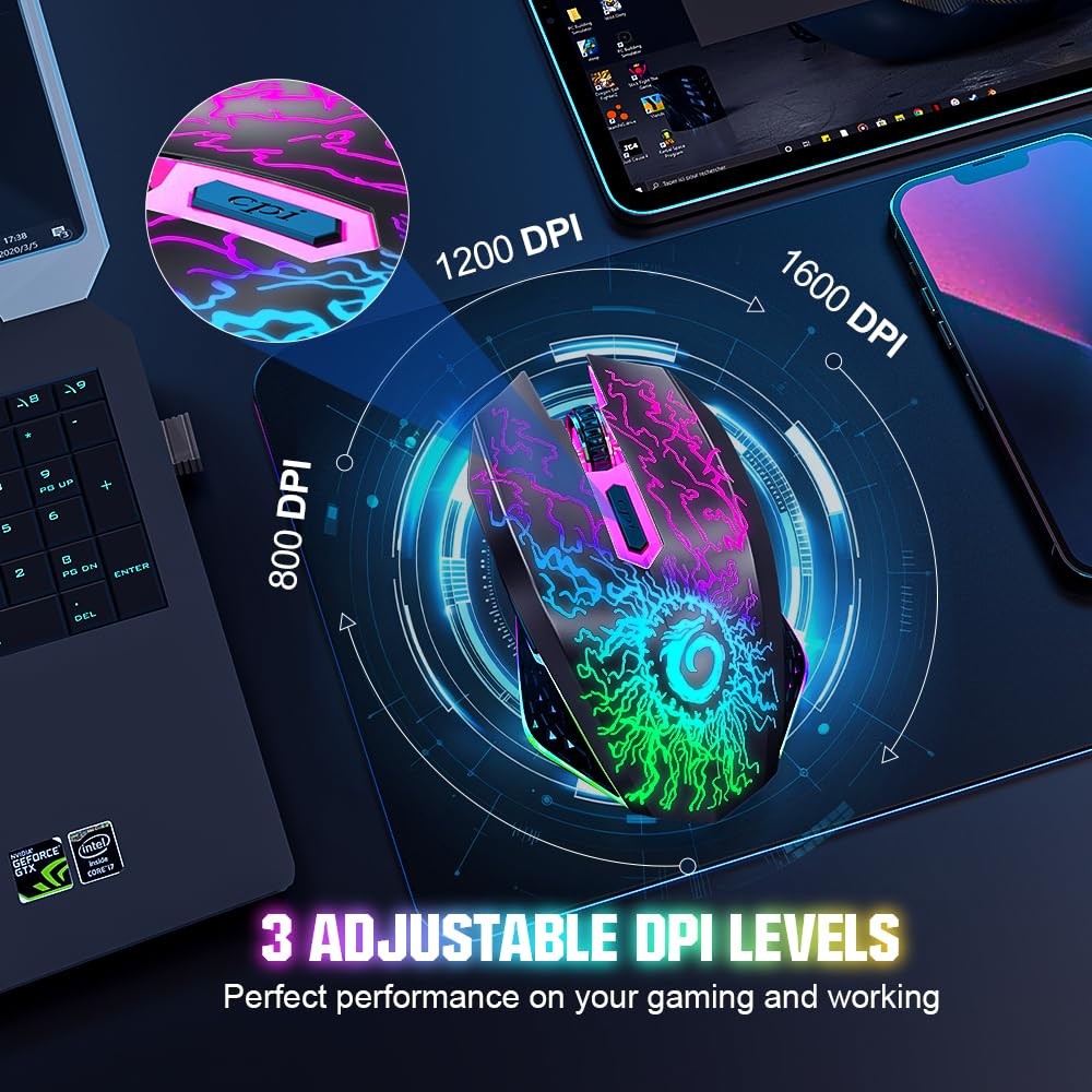 VersionTECH. Wireless Gaming Mouse, Rechargeable Computer Mouse Mice with Col...