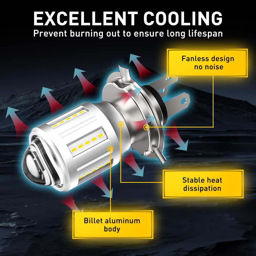 AUXITO Motorcycle H4 9003 LED Headlight High Low Beam 3000K 6500K Bulb Projector