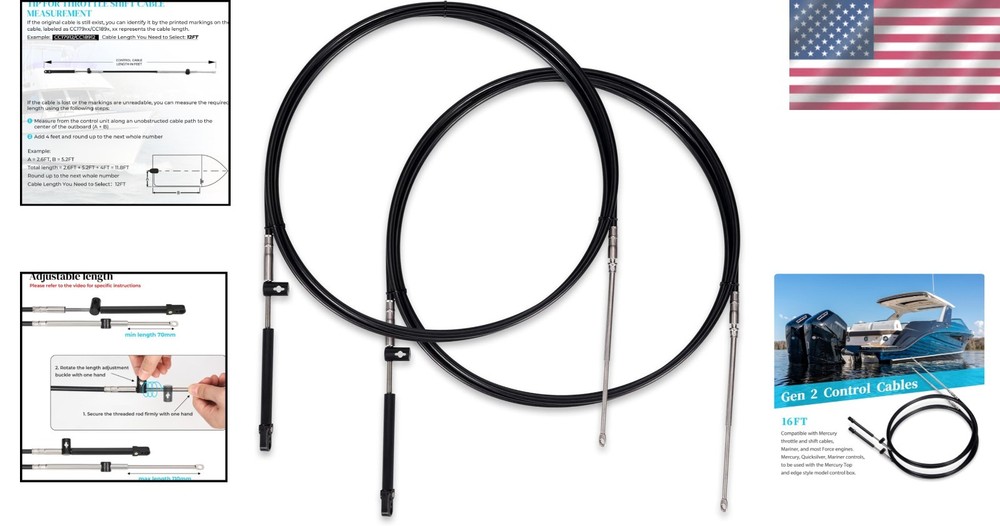 Replacement Throttle and Shift Cables for Marine Force Engines, 15ft 2-Pack