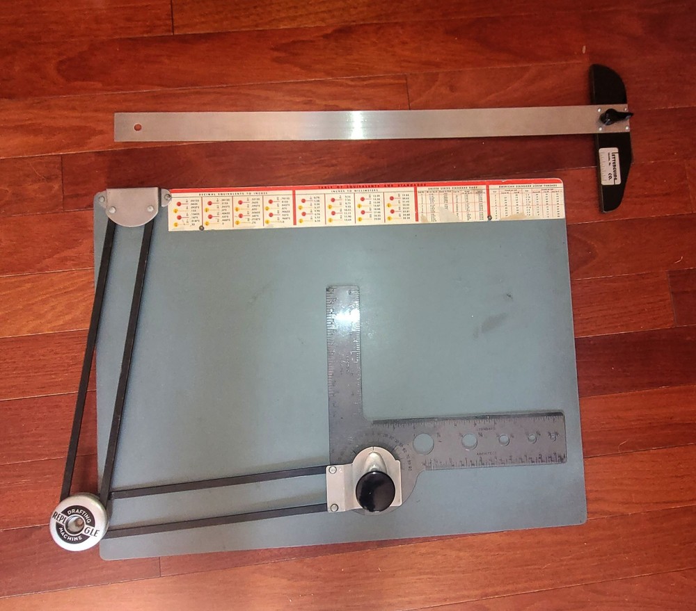 22"x 17" Replogle drafting machine architect drawing w/ T Square & scale