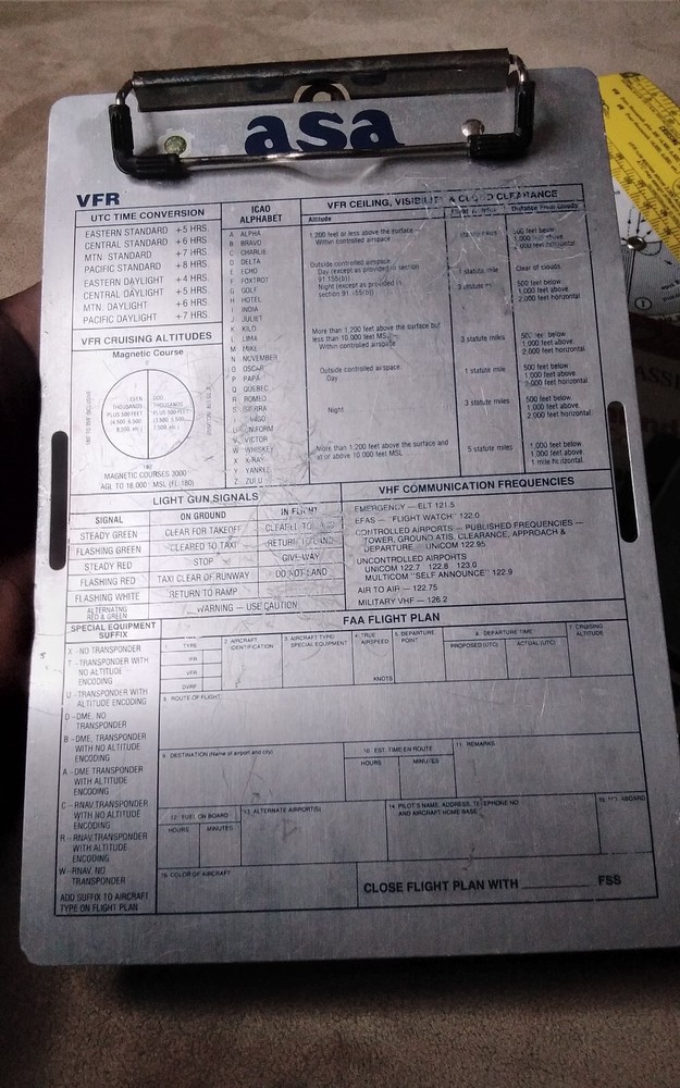 Vtg ASA CX-1 Pathfinder, Flight Plan Metal Clipboard, Holding Pattern Computer