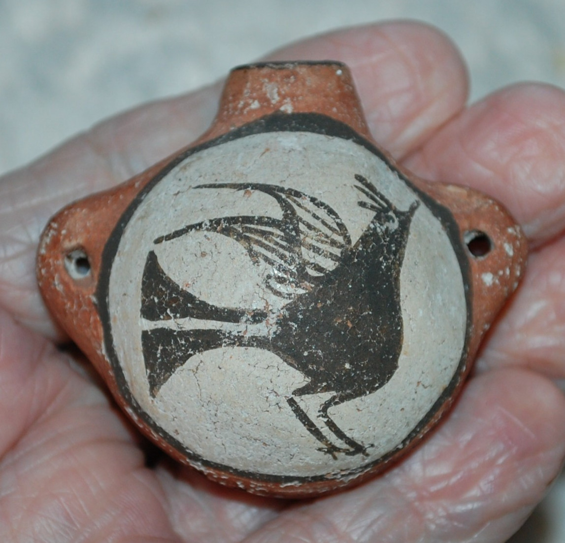 Early 1930-40's SEFERINA BELL Zia Pottery miniature Canteen w/ Bird painting