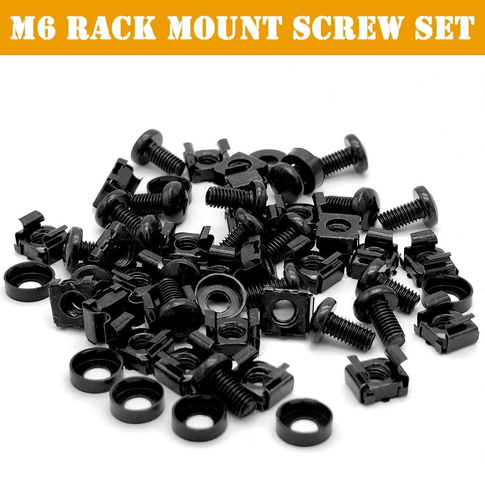 50 Pack M6 Rack Mount Cage Nuts, Screws and Washers Rack Screws Square Insert...