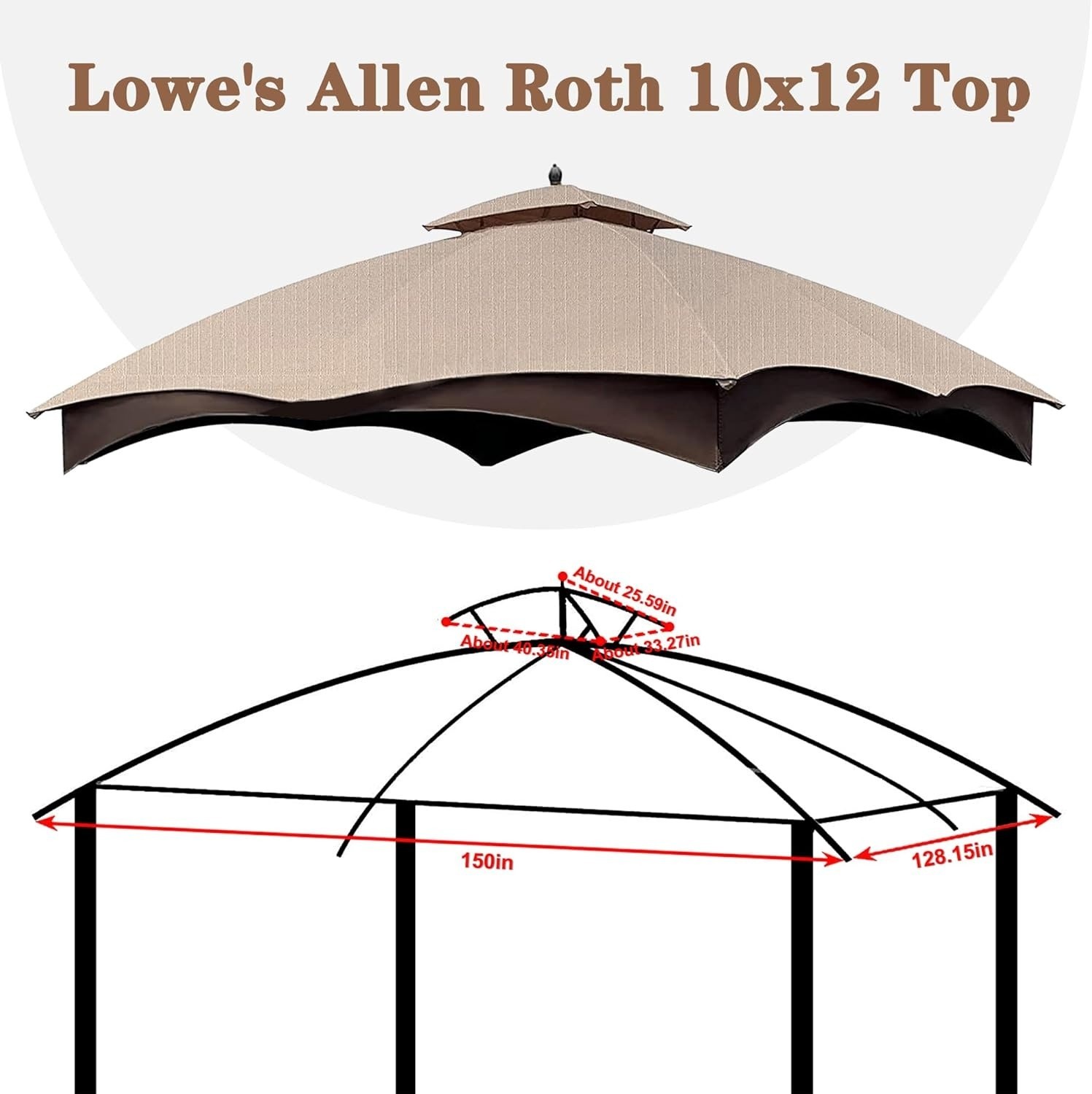 Replacement Top for Lowe's Allen Roth 10X12 Gazebo - Waterproof & UV Protection