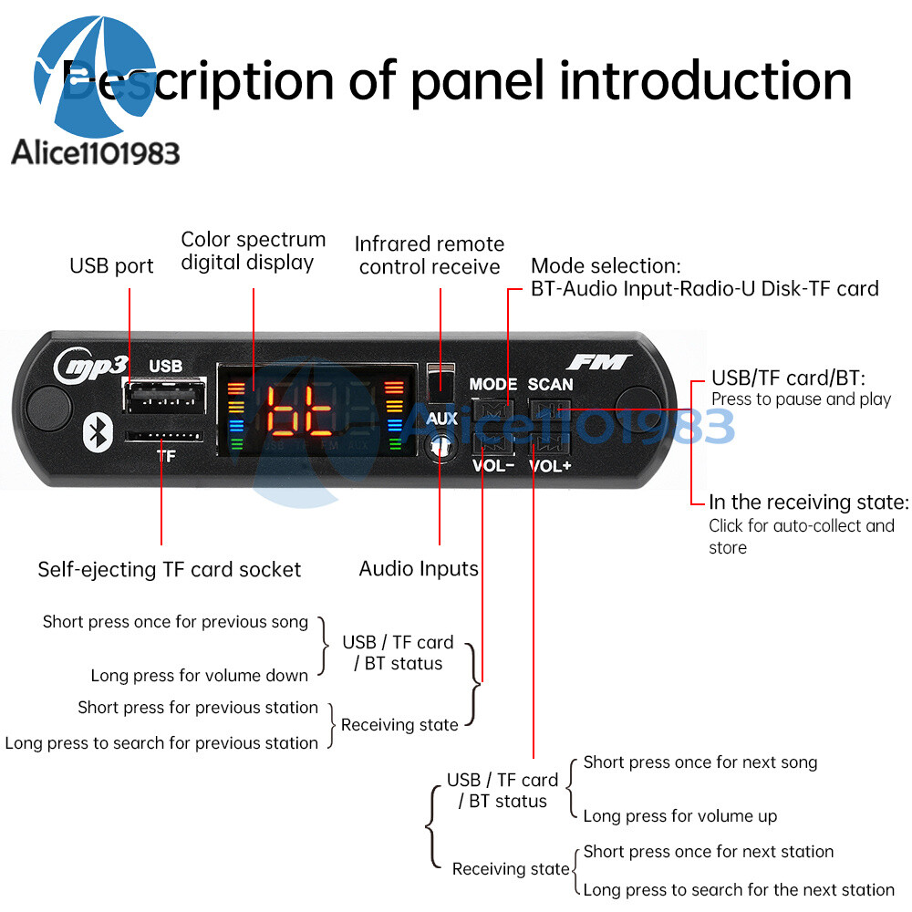 2*25W Car MP3 Player Decoder Board WMA FM Radio Wireless Bluetooth Audio Module