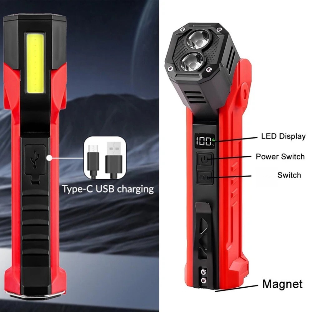 Rechargeable Work Light Magnetic Hook 600LM Portable LED Flashlight Lamp Tool