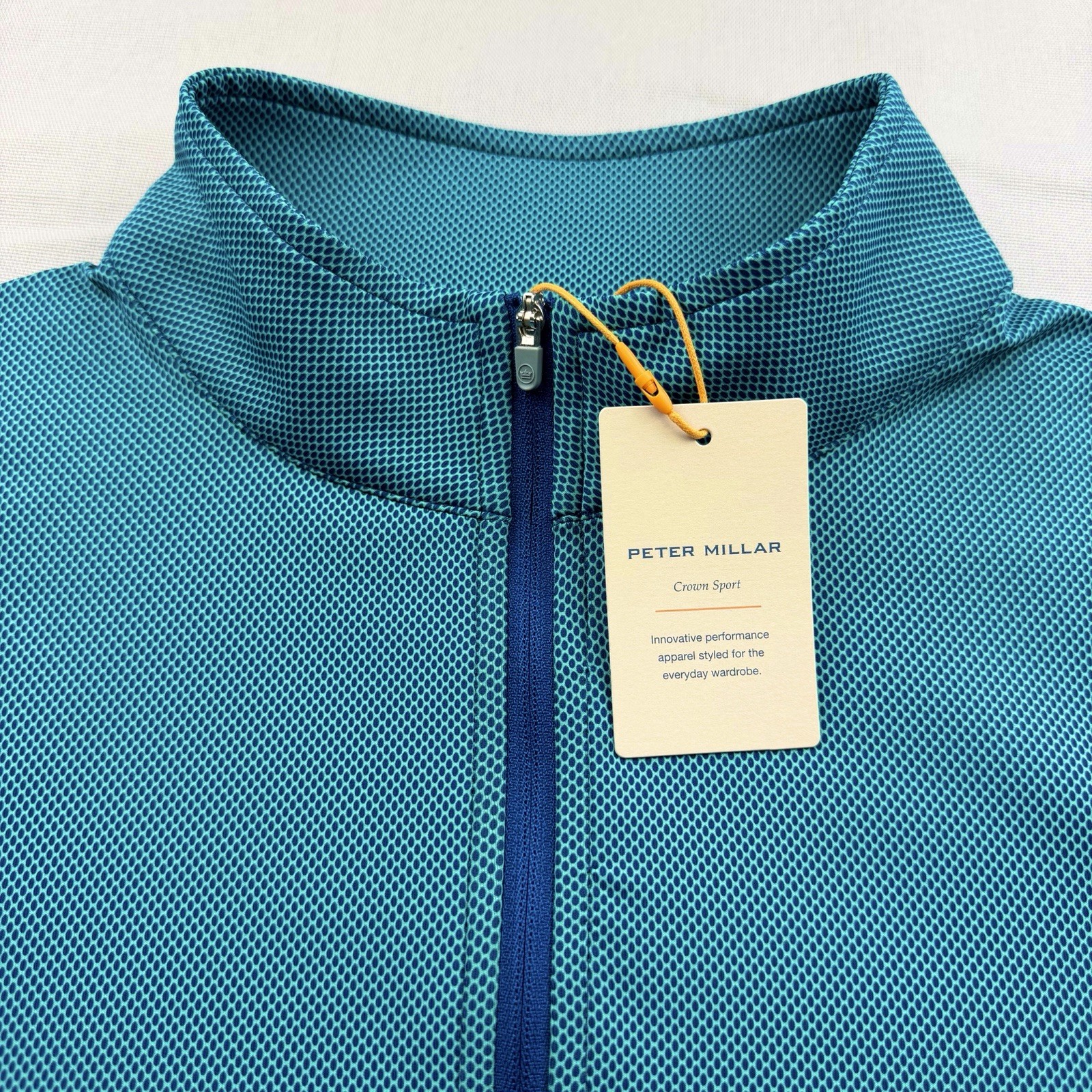 Peter Millar Crown Sport Perth Geo Print Quarter Zip Pullover Navy Green Large