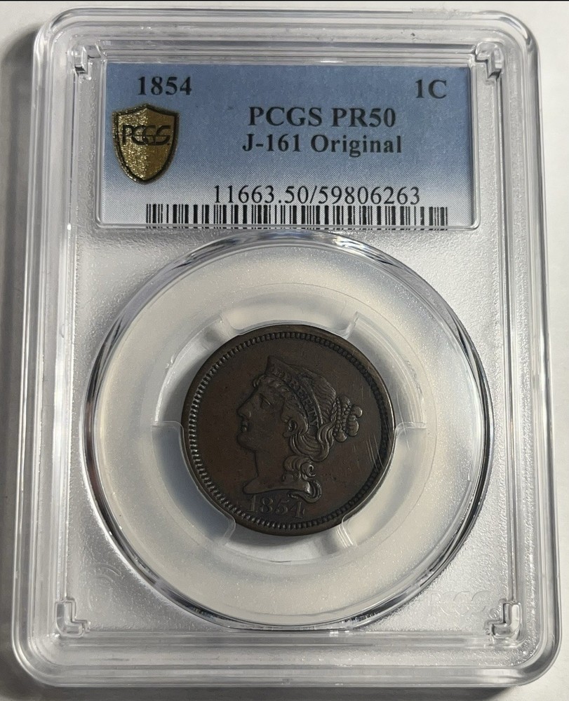 1854 PROOF PATTERN ONE CENT JUDD J-161 GRADED PCGS PR50