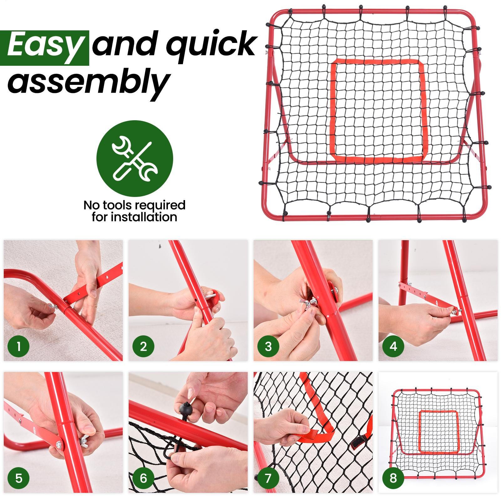 39x39" Baseball Rebounder Net, 5 Angles, Foldable Pitch Back Trainer w/ Stakes