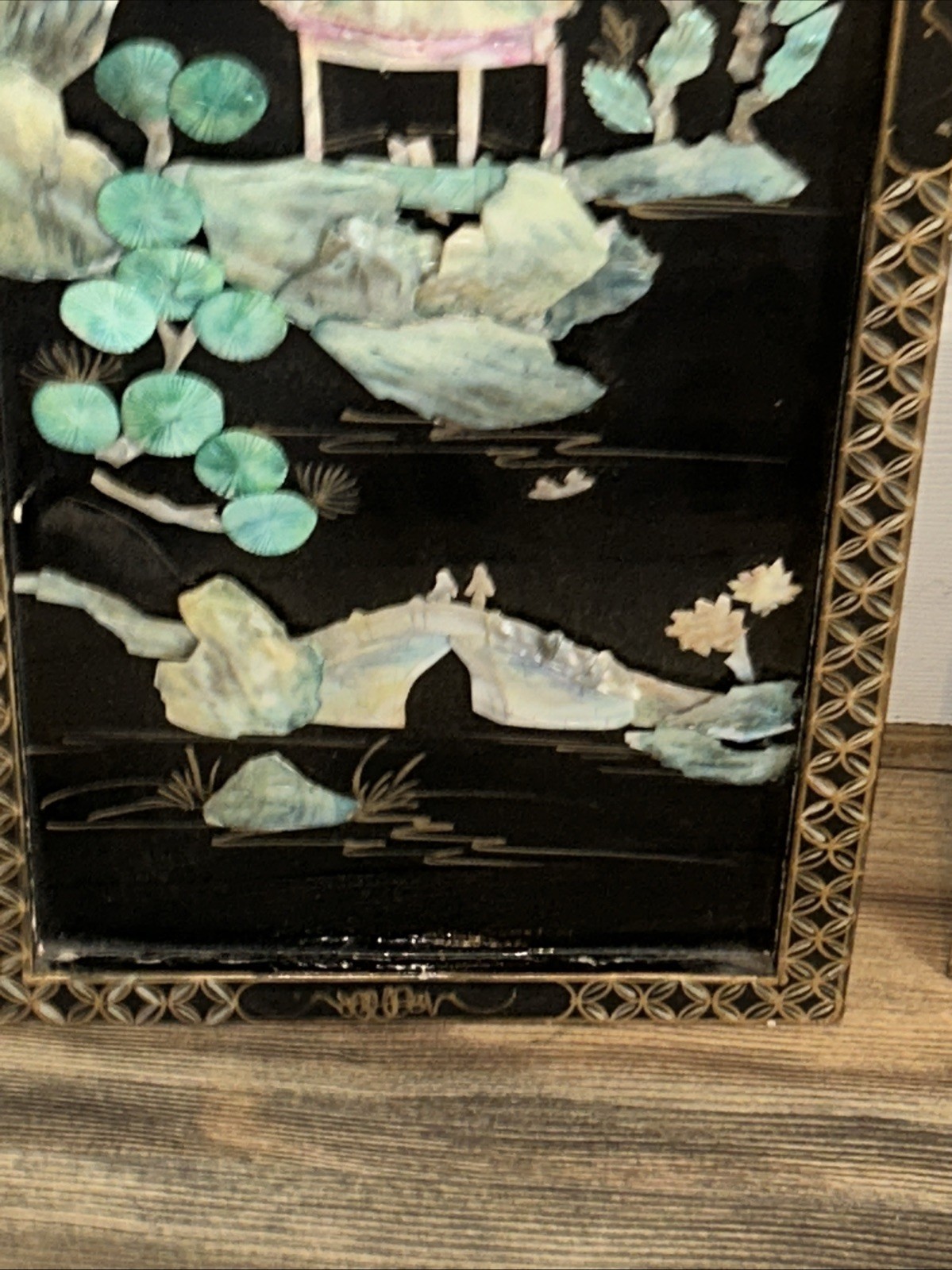 3 Vintage Laquered Asian With Mother of Pearl Panels 12”x 36”