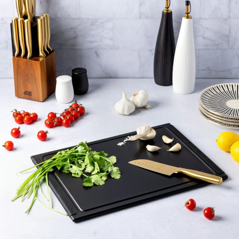 Thyme & Table Large 12"x16" Poly Cutting Board - Black