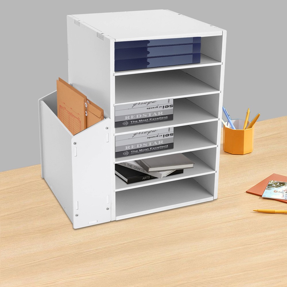 White Desktop Organizer Desktop File Holder File Organizer Modern Rectangular