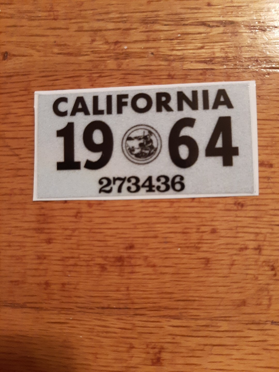 1964 California License Plate Registration Sticker, YOM, CA DMV
