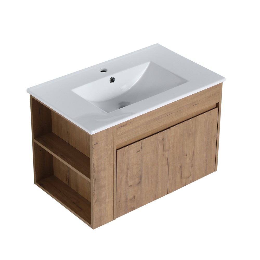 30"Floating Wall Mount Bathroom Vanity Cabinet+Basin Sink +Adjustable Open Shelf