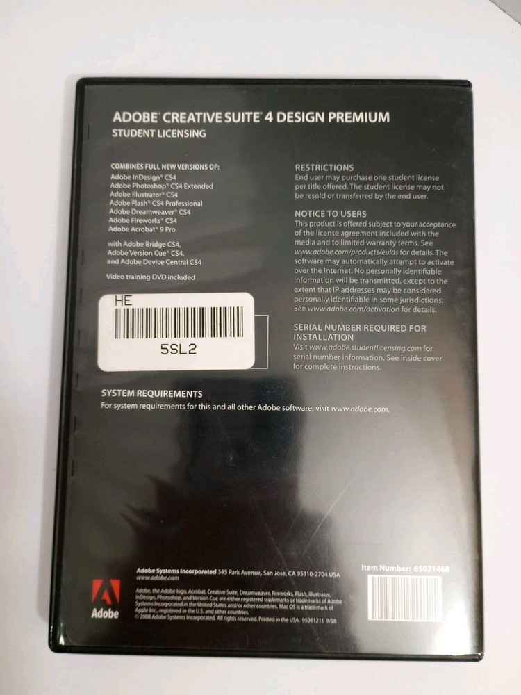 Adobe Creative Suite 4 CS4 Design Premium MAC OS Student Version