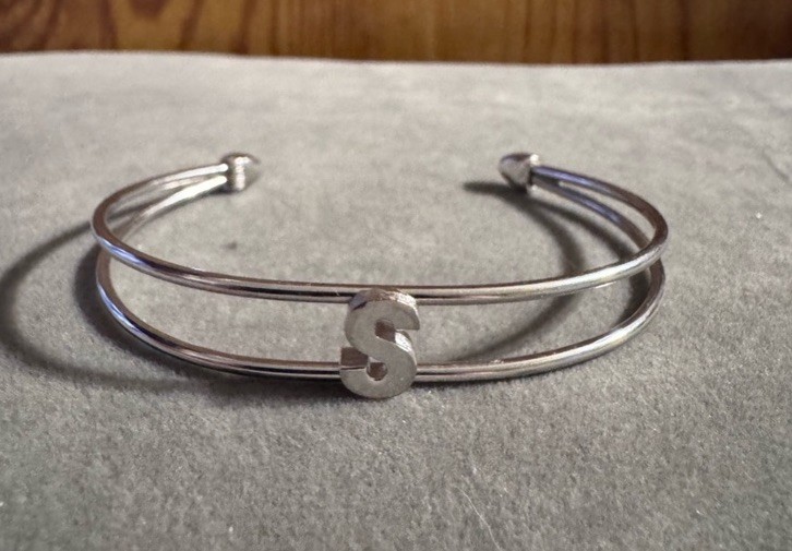 Trifari Initial Monogram “S”  Silver Tone Cuff Bracelet