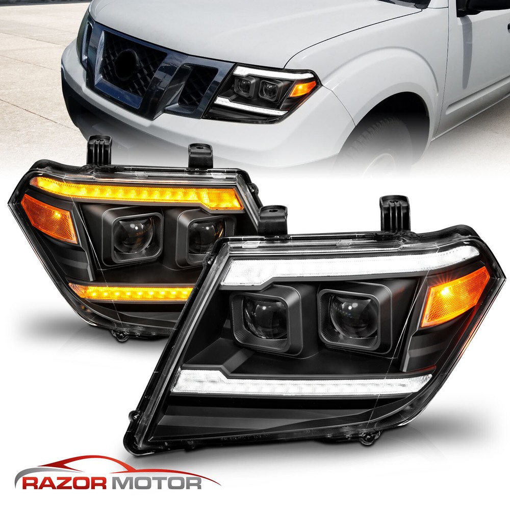 2009-2020 For Frontier LED DRL Switchback Sequential Signal Black Headlights