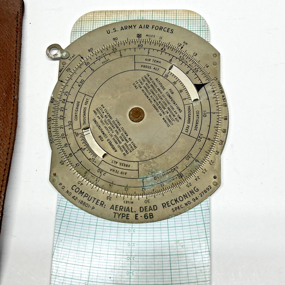 US Army Air Forces Type E-6B Computer: Dead Reckoning, Aerial With Case/Ruler