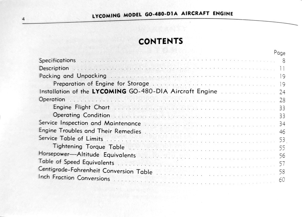 Lycoming Operator's Manual, Model GO-480-D1A Aircraft Engine, 1st, Ca. 1955, pb