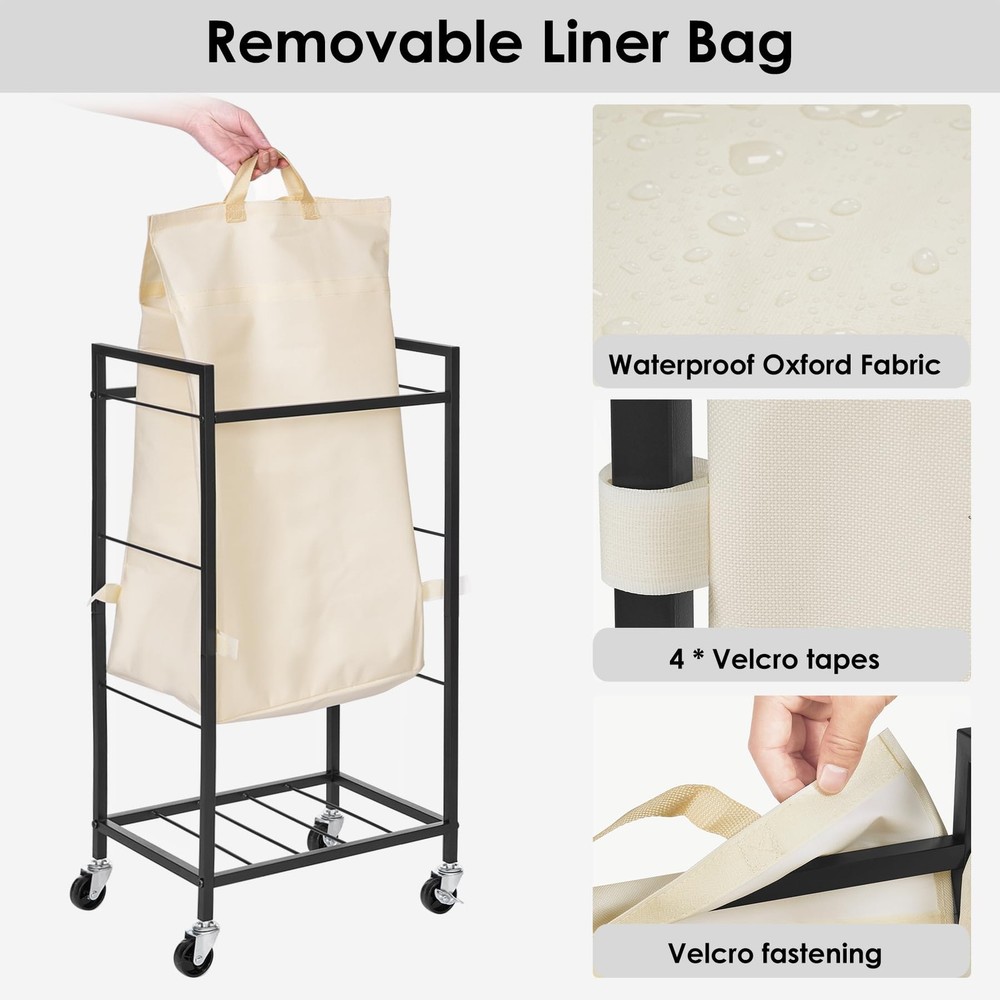 Laundry Hamper with Rustic Brown Lid & Wheels; 96L Large Rolling Laundry Bask...