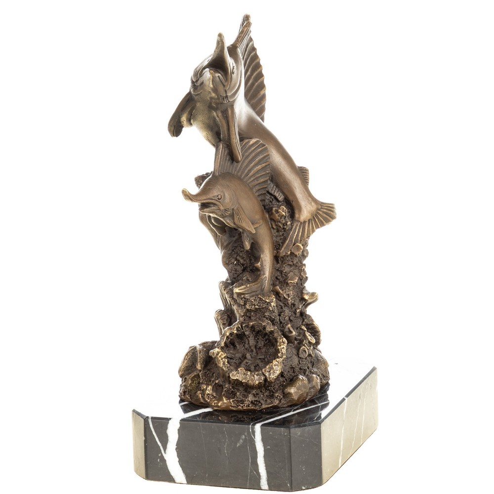 Bronze Sculpture Swordfish on Black Marble Base Signed