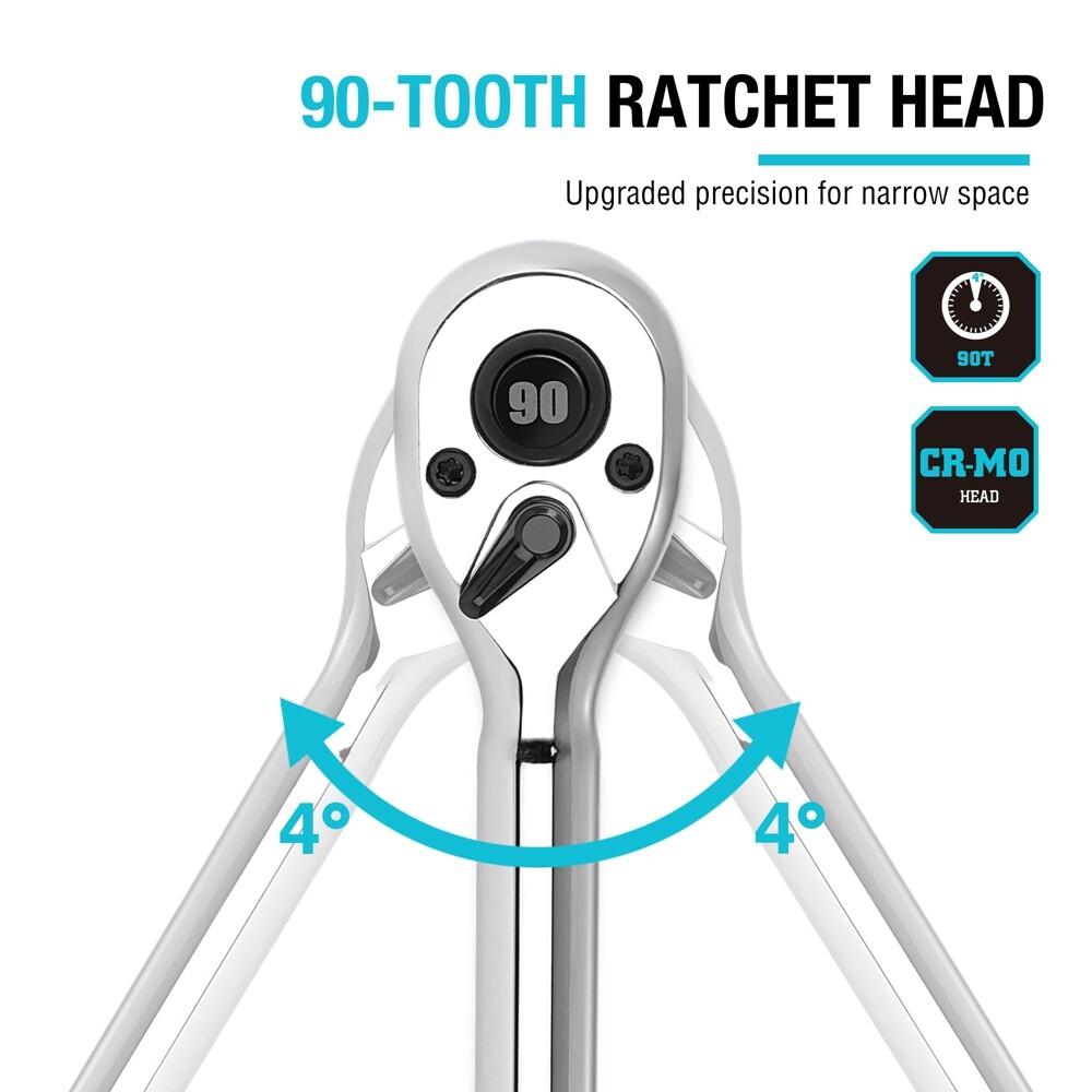 DURATECH 3/8" Drive Ratchet 90-Tooth Quick-release Extendable Ratchet 4 Sections