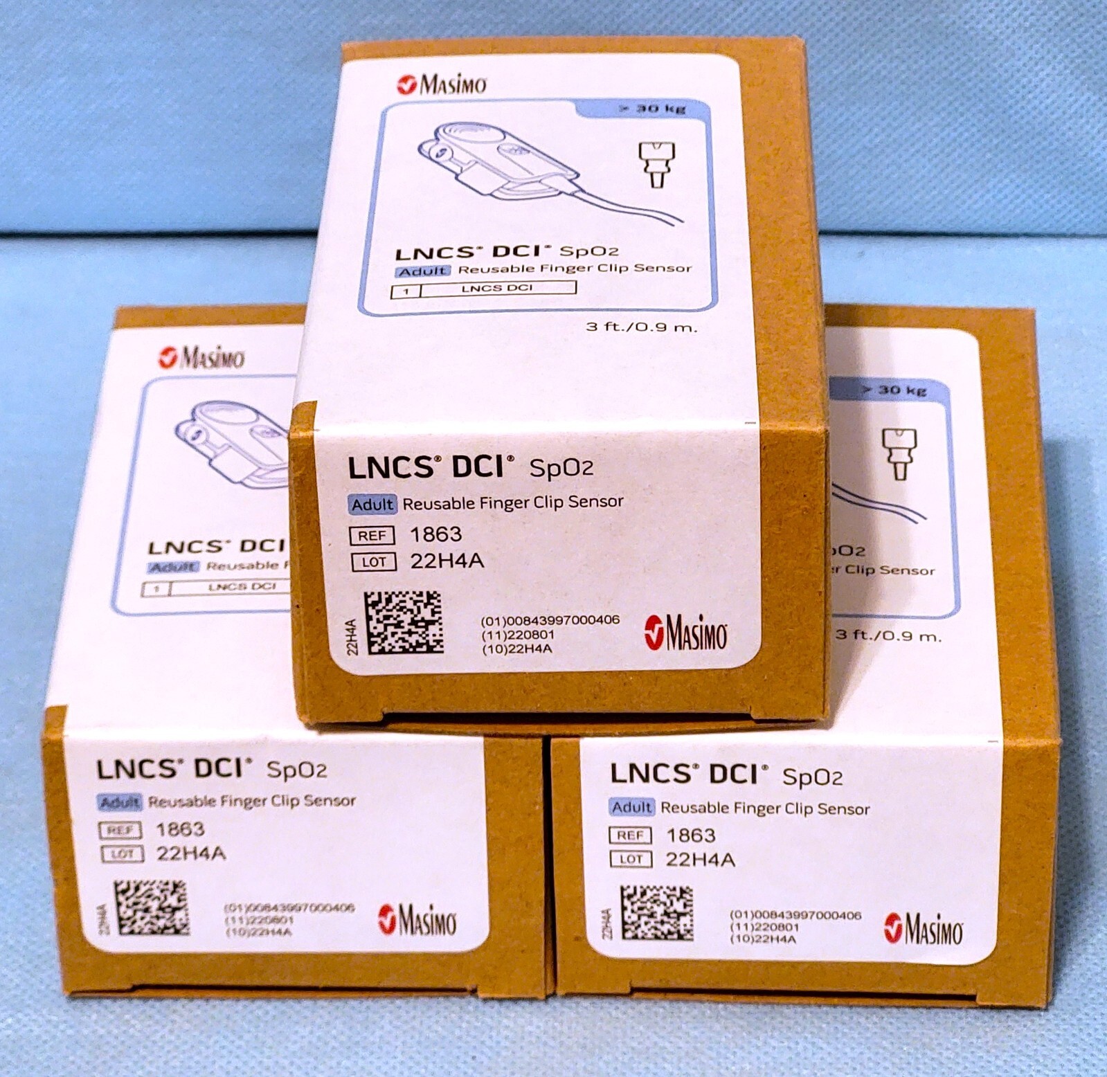 LOT of 3 Masimo LNCS DCI Adult Reusable SpO2 Sensor - REF 1863 NEW