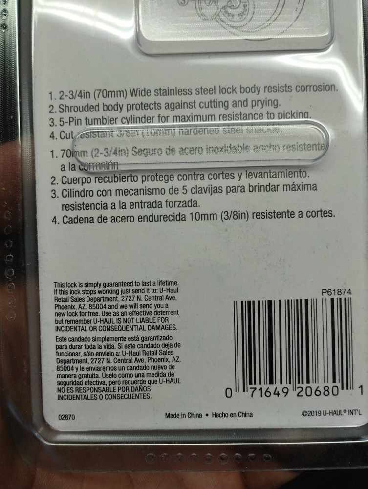 U-HAUL 02870 Maximum Security Stainless Storage Lock