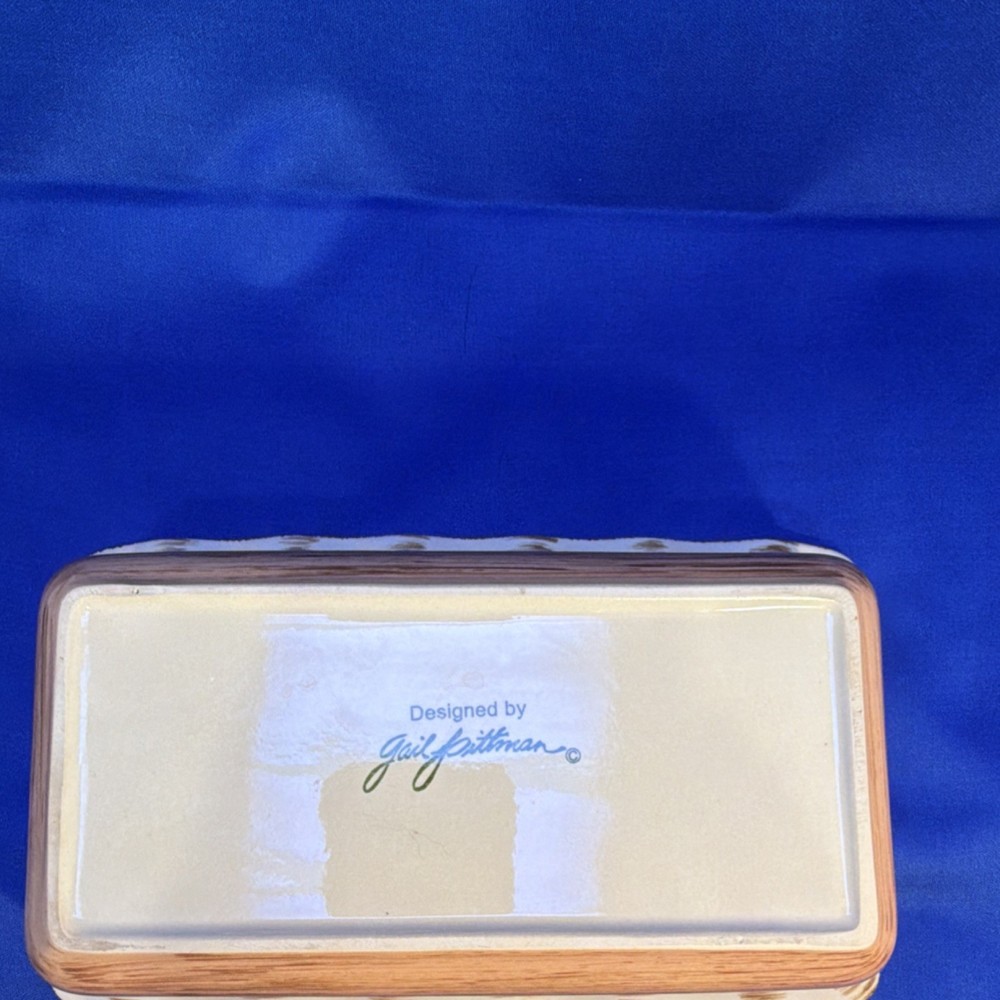 Gail Pittman Hand Painted Ceramic Rectangular Baking Dish Beige Brown Multicolor