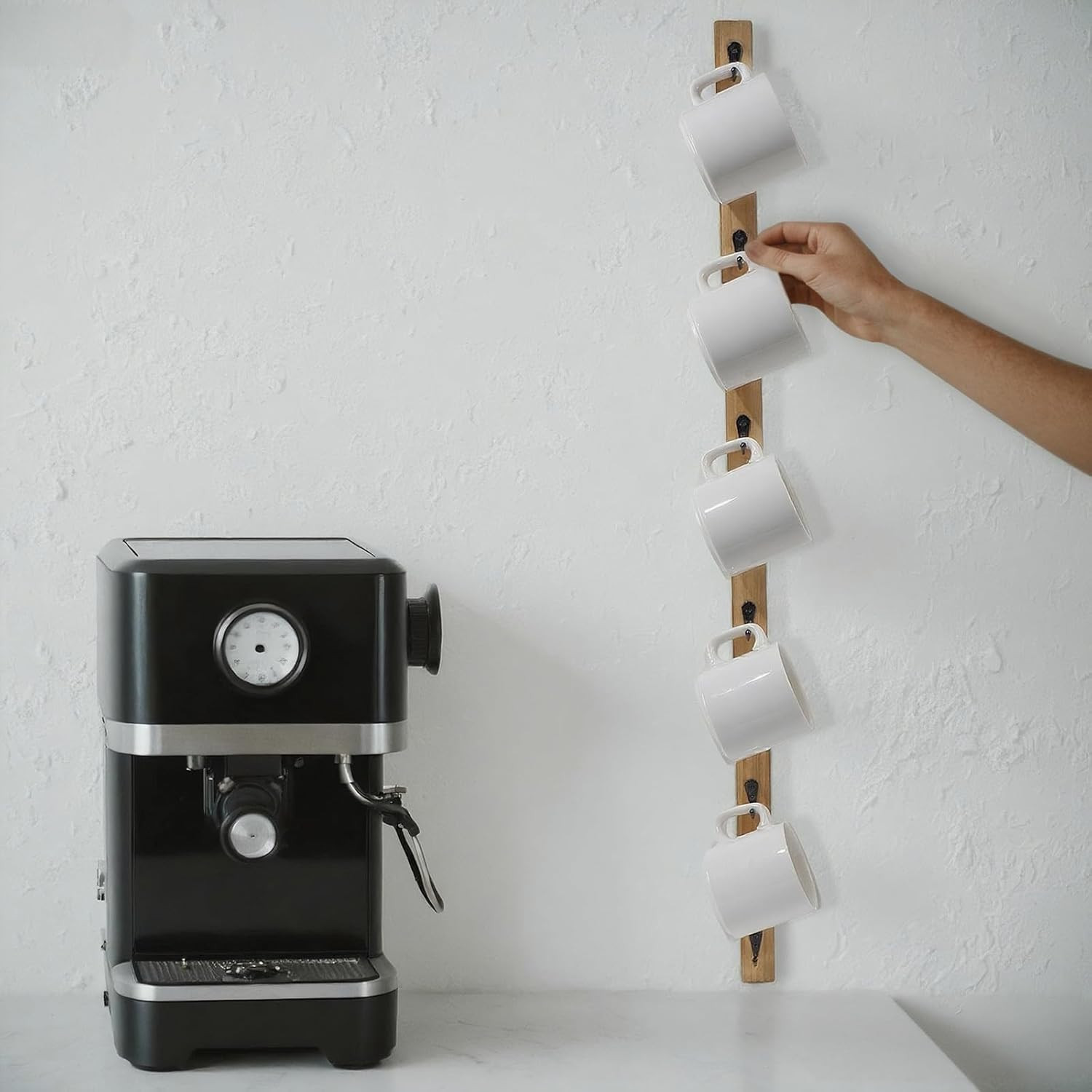 Wall Mounted Coffee Cup Holder Set of 2 – Stylish Mug Rack Hooks for Space Savin