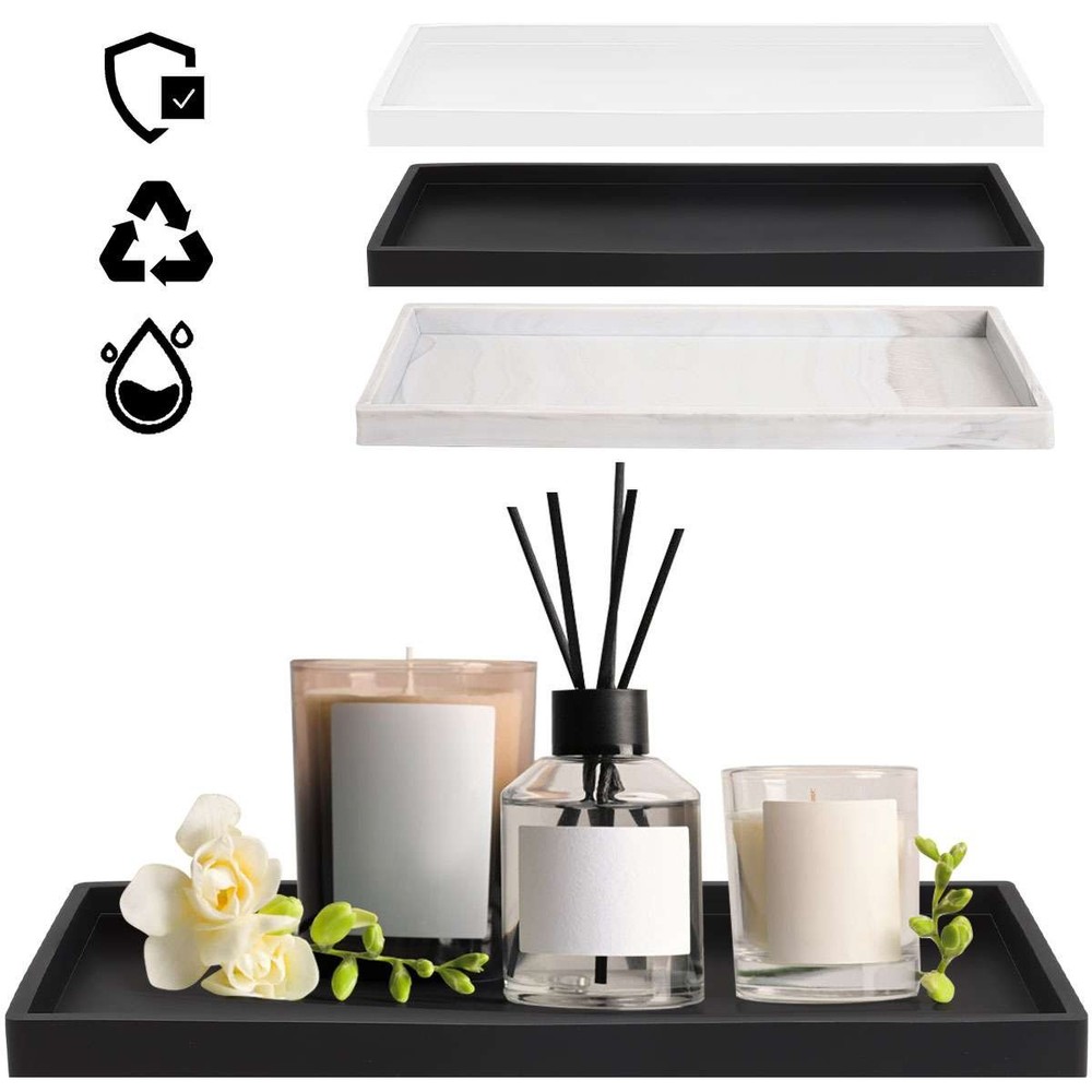 Non-Slip Silicone Rectangular Shatterproof Bathroom Vanity Tray Decorative Tray