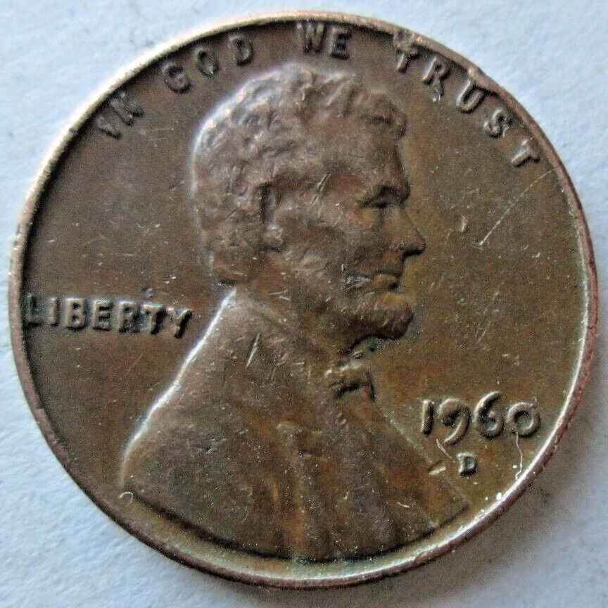 1960-D MEMORIAL FILLED 9 DIE CHIP ERROR, VF, BROWN, CIRCULATED