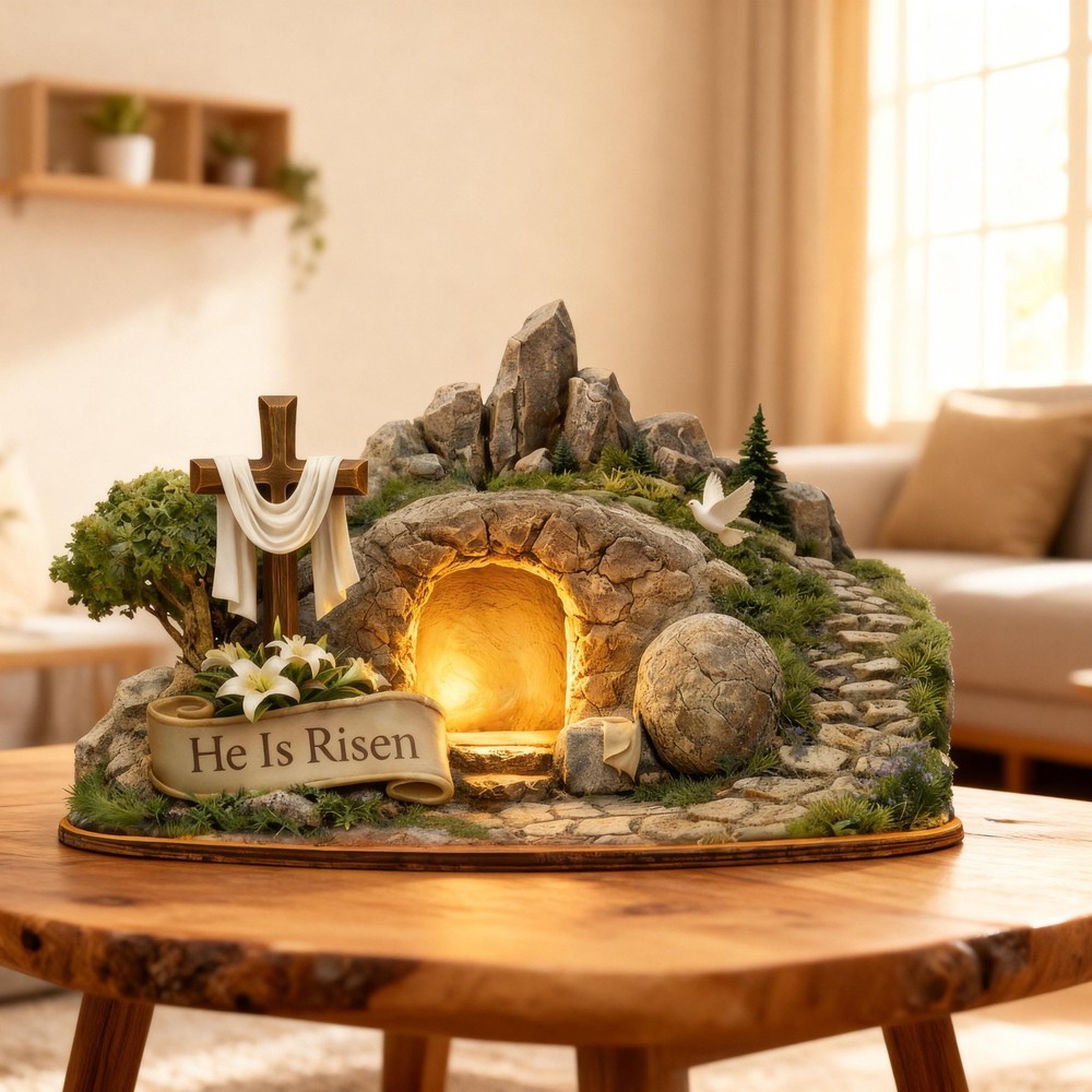 Empty Tomb Resurrection Scene – He Is Risen Christian Easter Display decor home