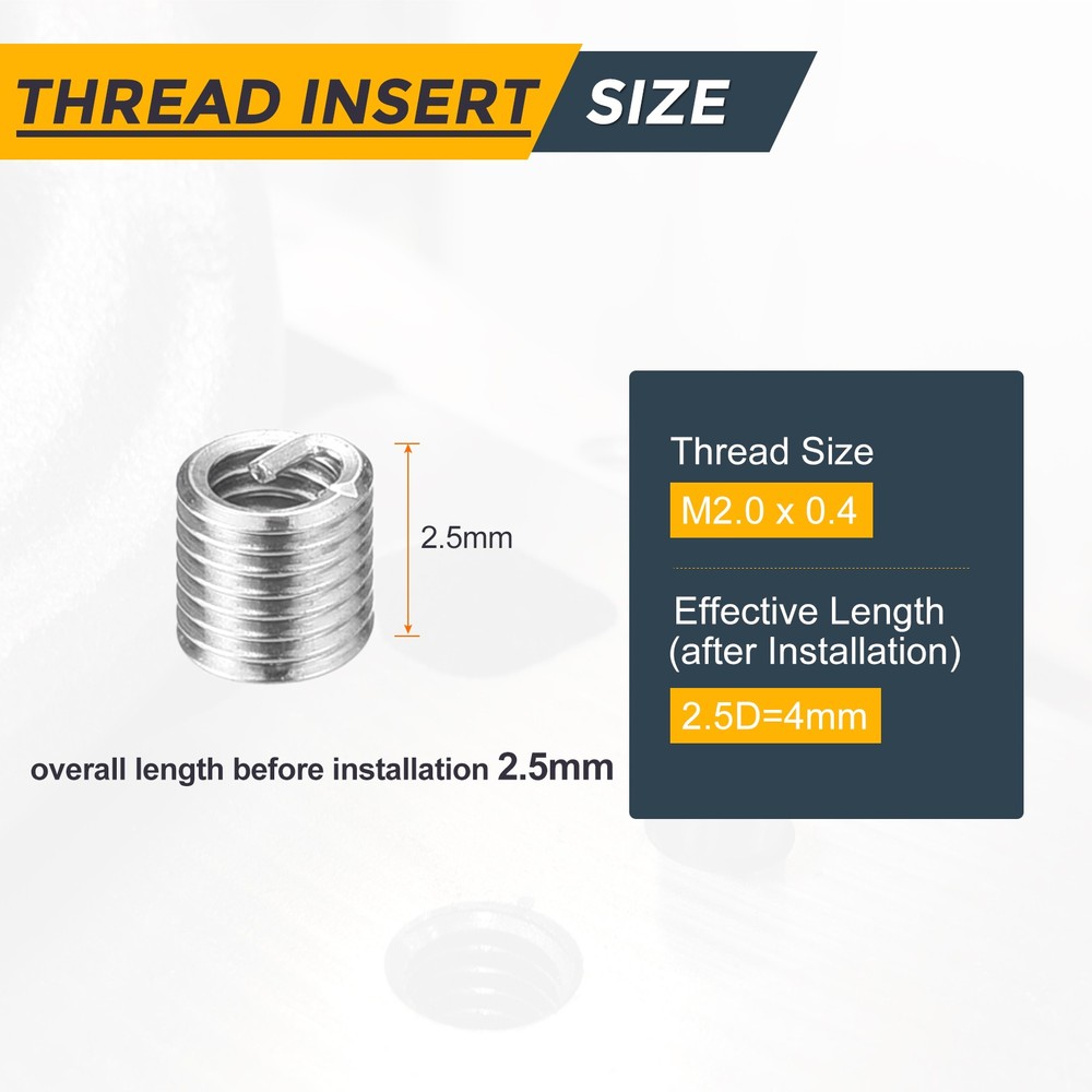 25pcs Wire Thread Inserts M2.0 x 0.4 x 2.5D Metric Helical Threaded Sleeve