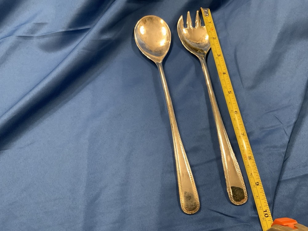 Silver Plate Salad Serving Utensils Spoon Fork Marked Italy 9.5" Bridal Wedding