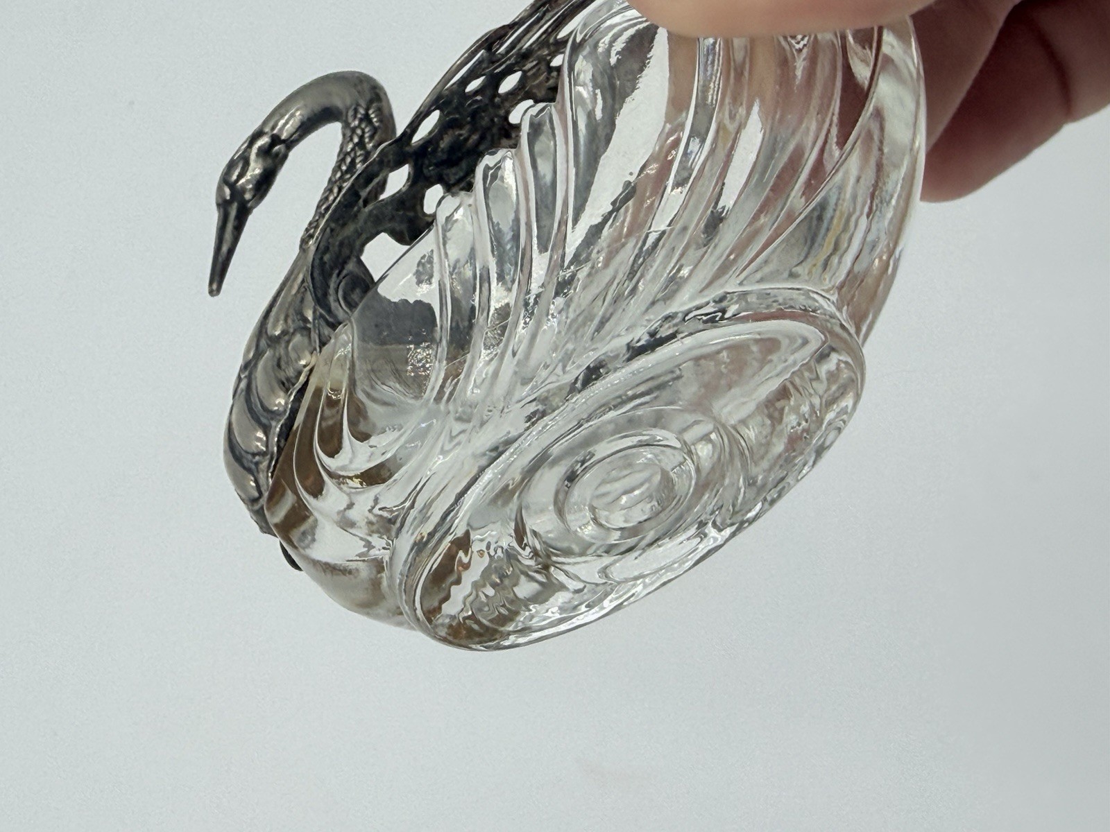 Vintage Sterling Silver And Glass Swan Salt Cellar Trinket Dish