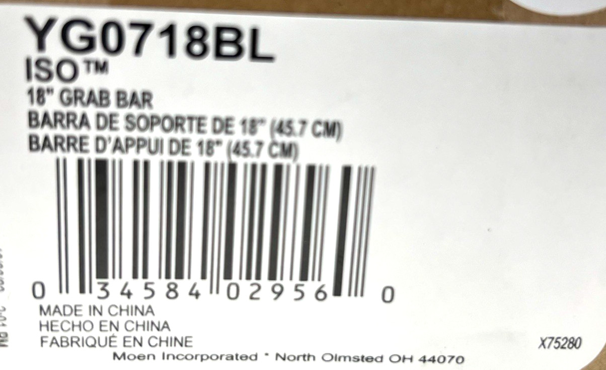 💲 Moen ISO 18" Designer Grab Bar YG0718BL ADA, modern shower - Matte Black $96