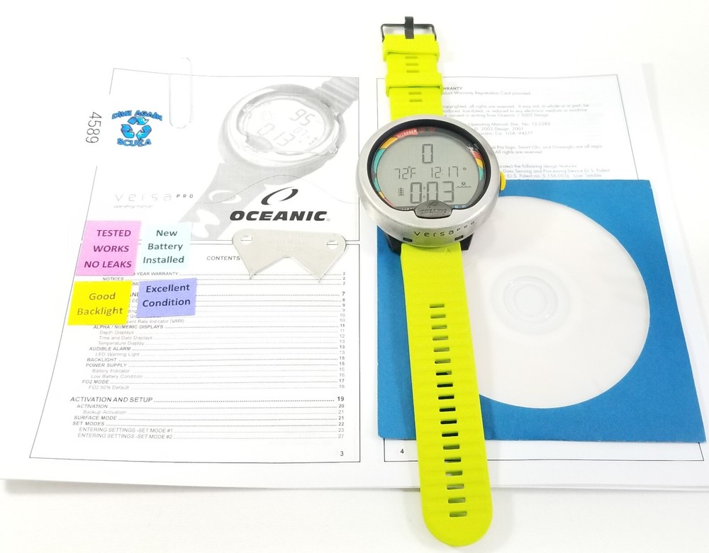 Oceanic Versa Pro Air / Nitrox Scuba Dive Computer New Battery  & Lime Strap