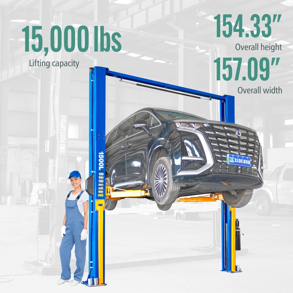 XK 2 Post Car Lift 1500L Auto Truck Hoist 15000 lb Overhead Clear Floor 220V