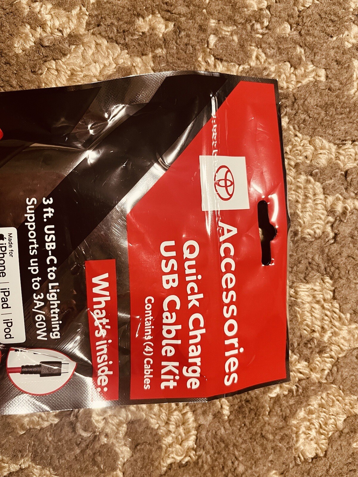 OEM TOYOTA QUICK CHARGE USB CABLE KIT PTQ76-00230 IPHONE ANDROID USBA USBC NEW