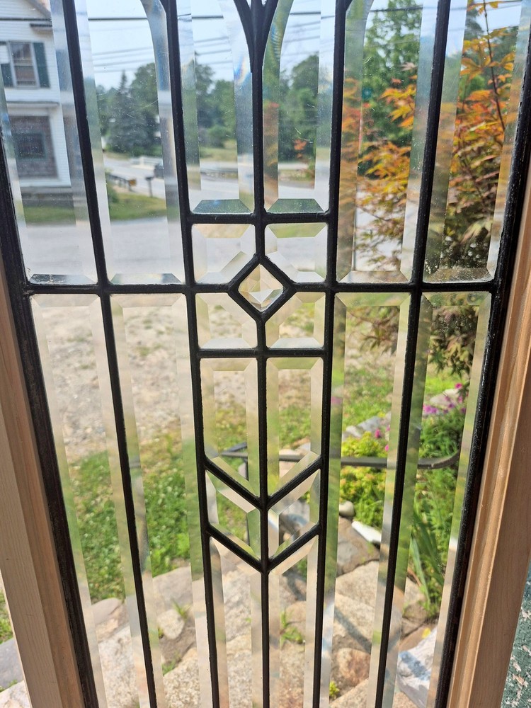 PAIR ANTIQUE BEVELED GLASS SIDE LIGHT WINDOWS