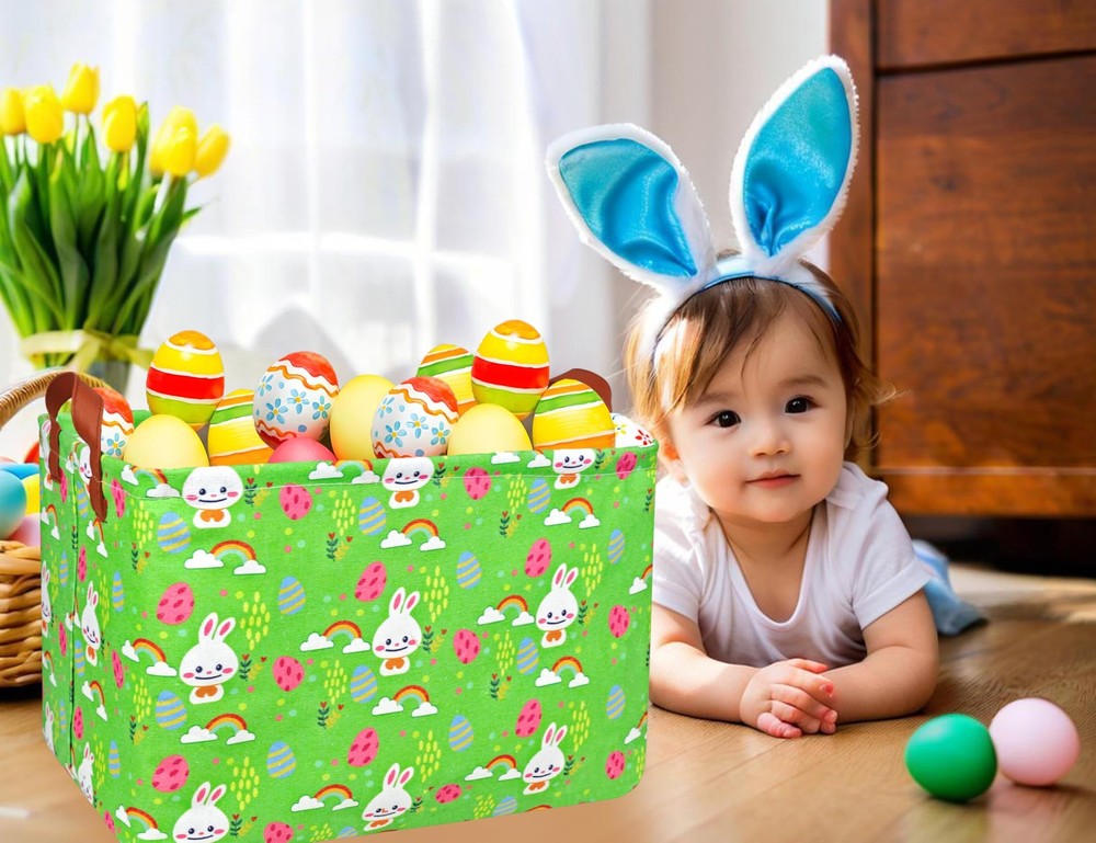 BOOHIT Rectangle Empty Easter Baskets Boy Large Toy Storage Bin Girls collaps...