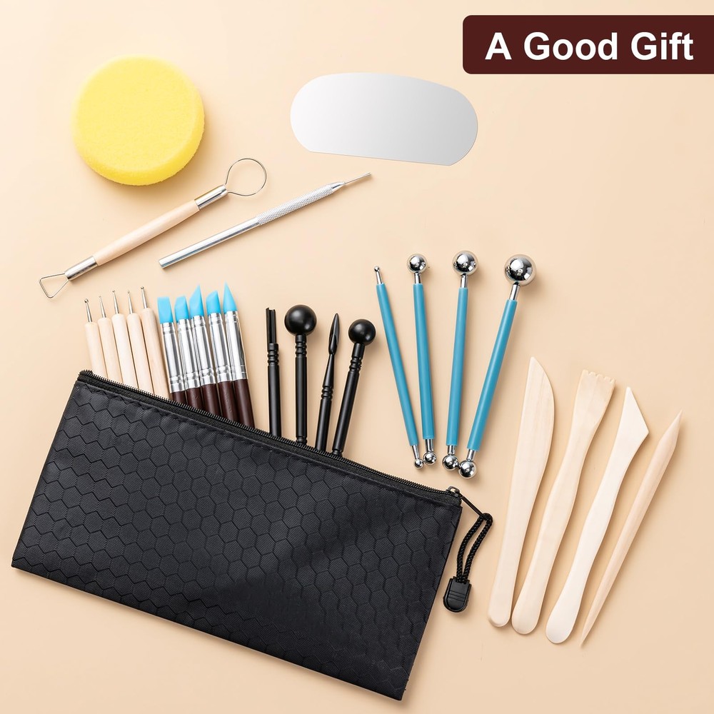 Amrules Clay Tools Kit, 27 PCS Pottery Tools, Practical Lightyellow-27Pcs