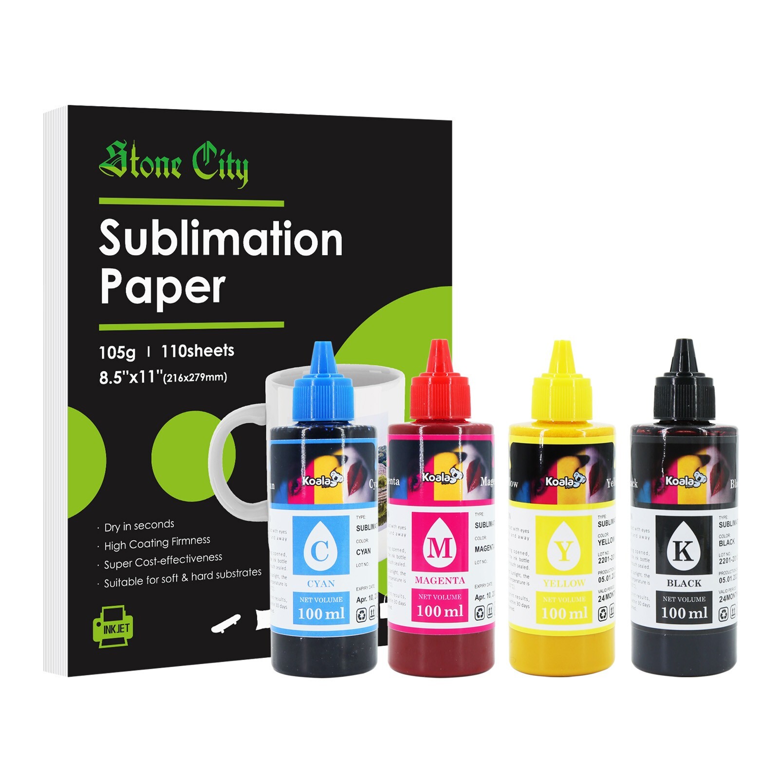 Bundle 110 Sheets Sublimation Paper 8.5x11 + Koala Sublimation Ink for Epson