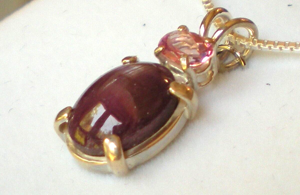 Star Ruby with Pink Topaz Pendant - Sterling Silver j2814