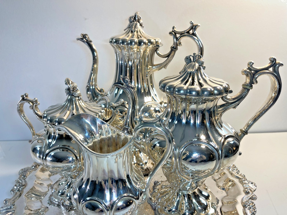 Antique Reed & Barton Silverplate 4-Piece Tea Service Hollowware 1919 & Tray Set