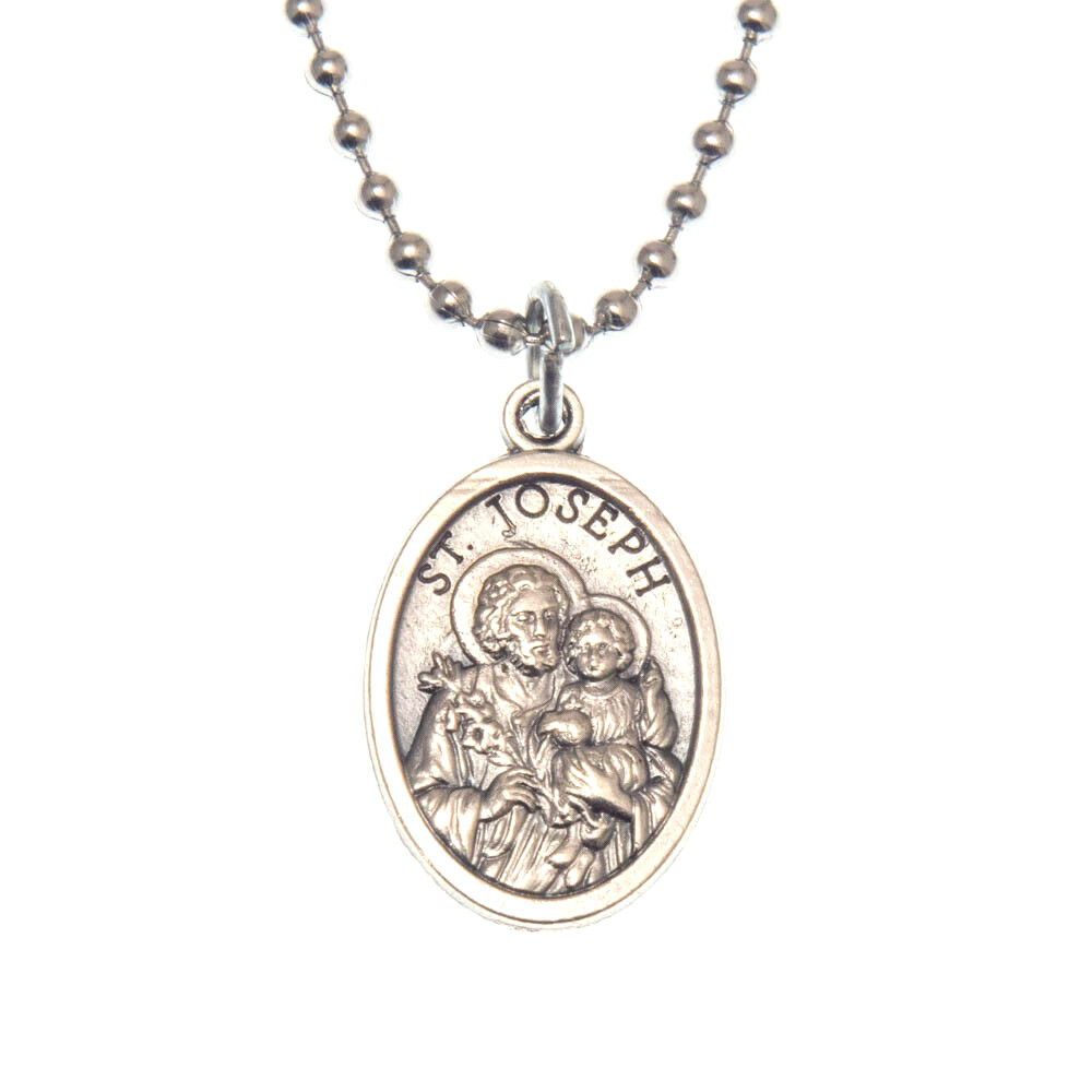 Patron Saint St Joseph Pray For Us 1" Medal Pendant Necklace 24" Chain Italy