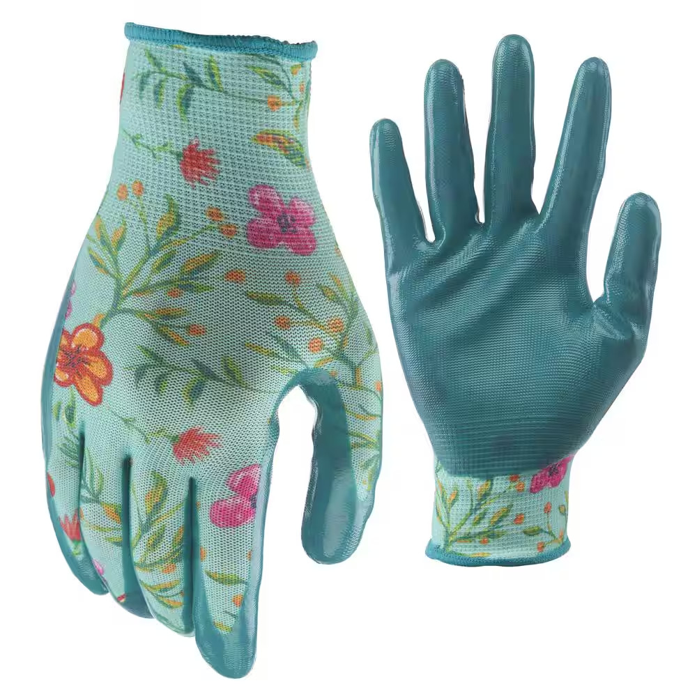 Ladies Large Size Nitrile Grip Garden Gloves for Gardening Yard Work Planting