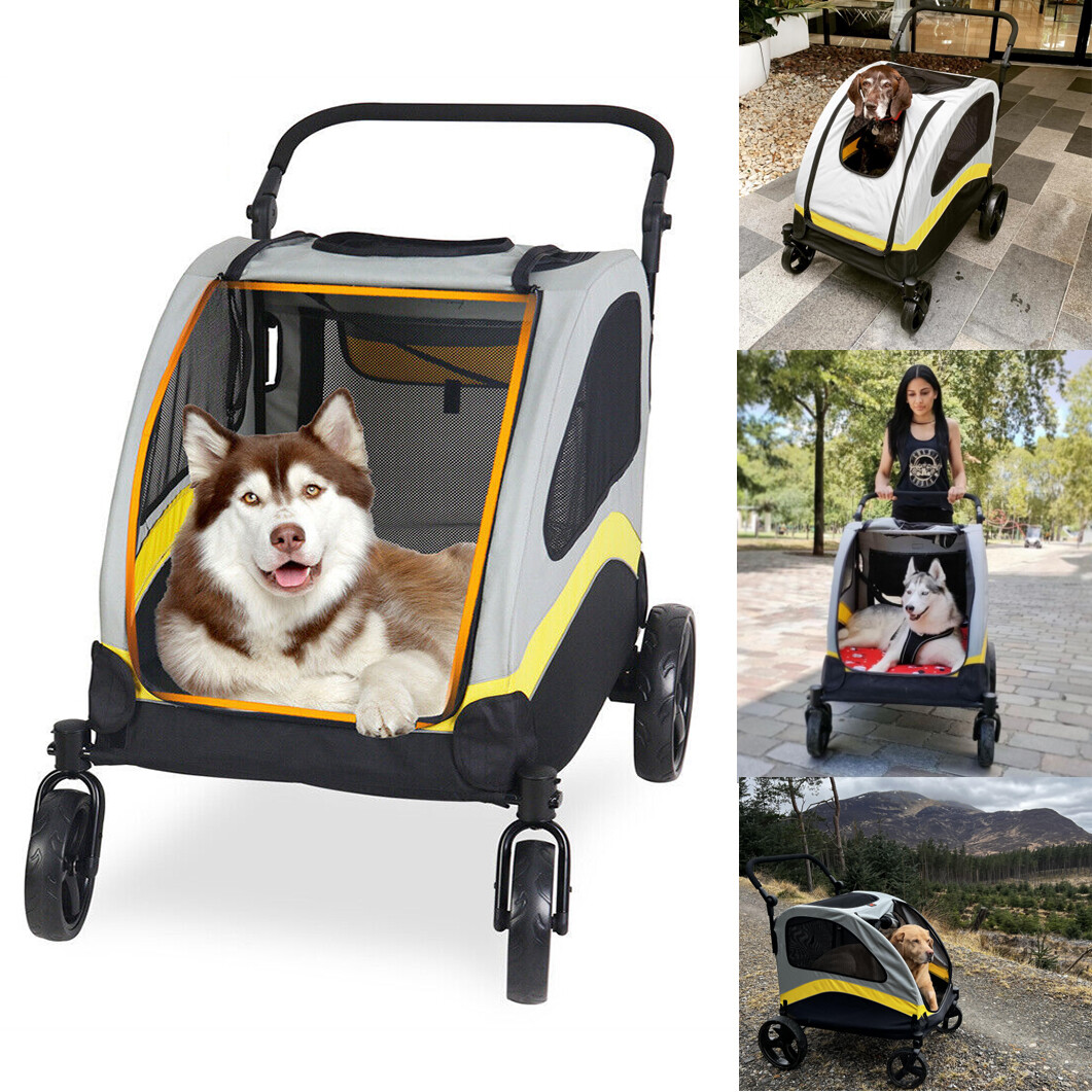 4-Size Foldable Dog Stroller Pet Jogger Wagon Cart w/Shock Absorber&Safety Leash